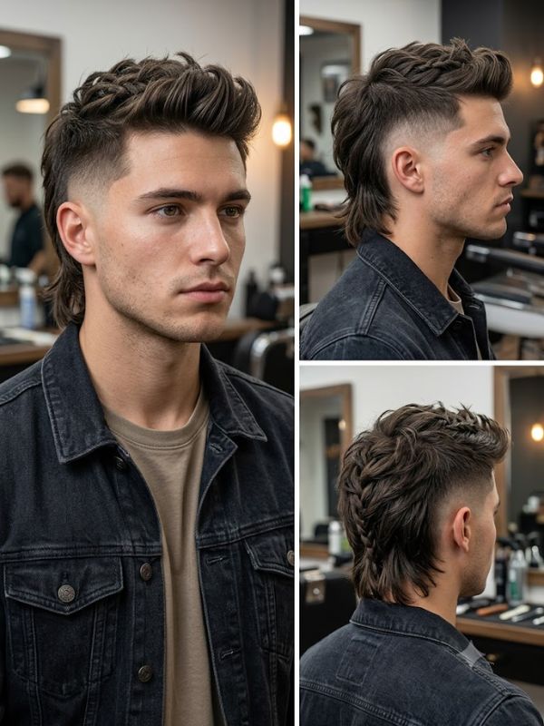 Burst Fade Mullet with Braids