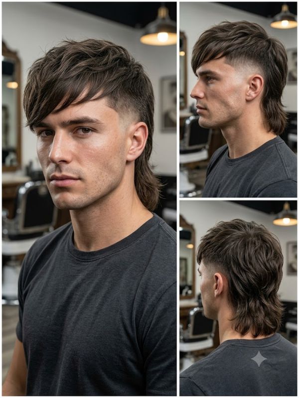 Burst Fade Mullet with Side-Swept Fringe