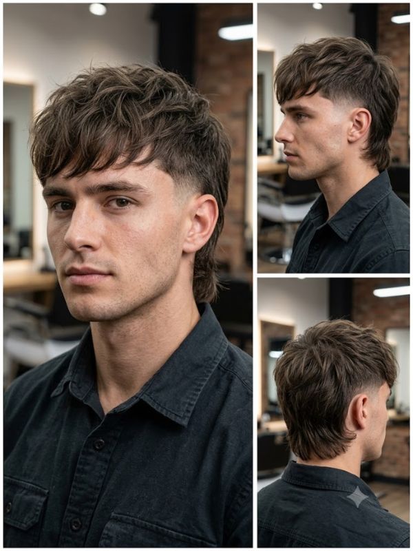 Burst Fade Mullet with Textured Fringe
