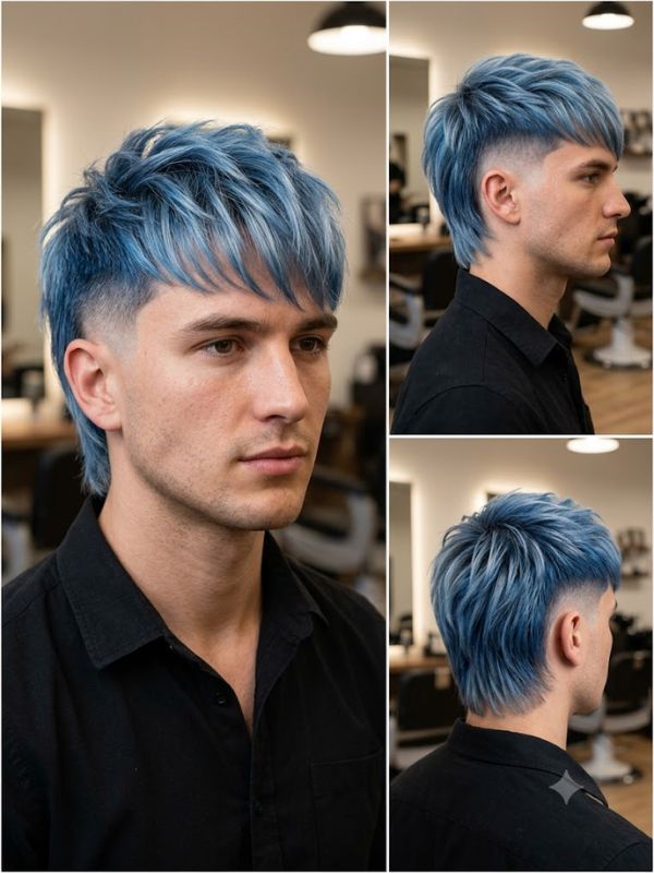 Colored Modern Mullet with Burst Fade