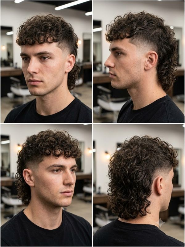 Curly Hair Burst Fade Mullet