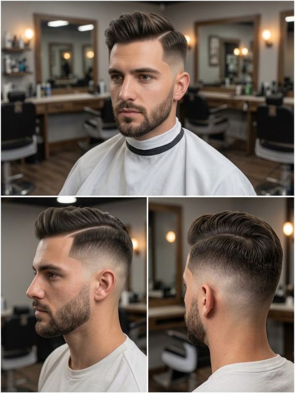 Hard Side Part with Mid Bald Fade and Beard