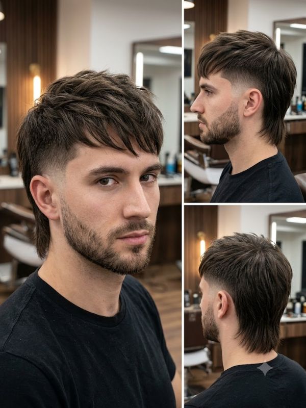 Straight Hair Burst Fade Mullet